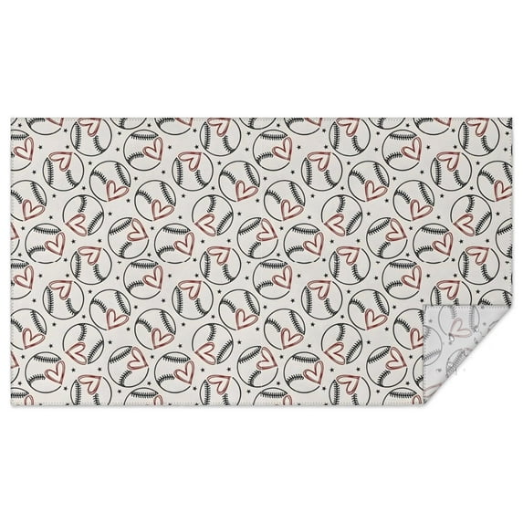 Beige Baseballs with Hearts Pattern Rectangle Tablecloth 60"x102",Waterproof Polyester Rectangle Table Cloth, Wipeable Spillproof Polyester Tablecloth for Dining, Camping, Indoor and Outdoor