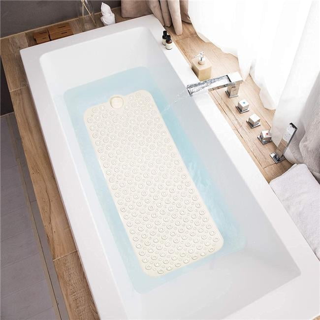 Beige Bath Mat, 40 x 16 Inch Extra Large NoSlip with Drain Holes