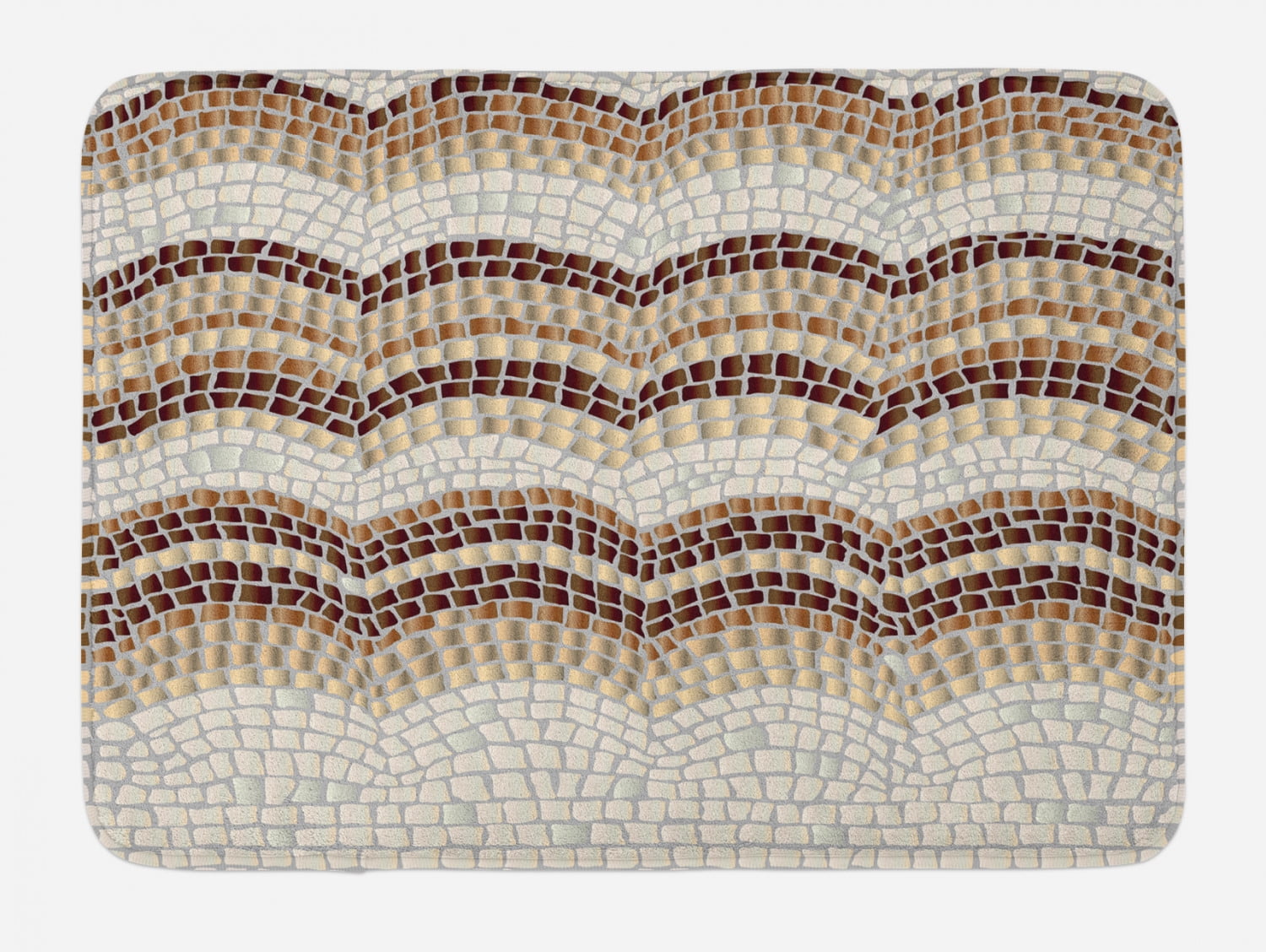 Beige Bath Mat, Gradient Colored Mosaic Waves Setting Antique Roman ...