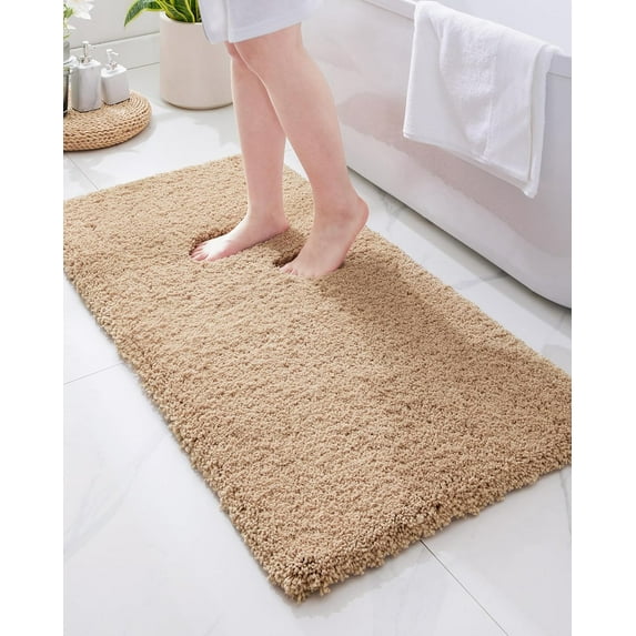 Beige Bathroom Rug 24x48 Non Slip Fluffy Bath Mat for Bathroom Floor Washable Plush Luxury Bath Rug for Tub Soft Shaggy Absorbent Shower Sink Mat