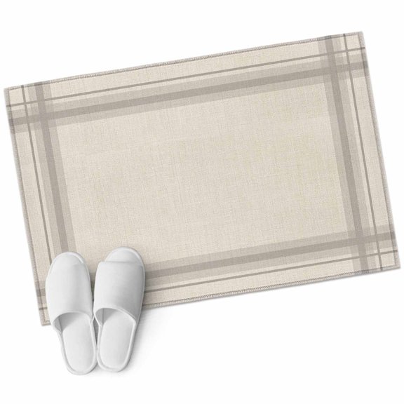 Beige Bathroom Rug Washable 2x3 Entryway Rug Non Slip Modern Minimalist Stripes Art Gray Front Door Mat Low Pile Indoor Doormat Throw Floor Carpet for Kitchen Bedroom Entrance