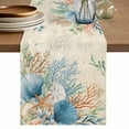 thumbnail image 1 of Beige Beach Coastal Cotton Linen Table Runner for Dining Kitchen, Summer Nautical Coral Shell Botanical Wedding Outdoor Party Tablerunners, Dresser Scarf Coffee Tablecloth Runners 13x70 Inches, 1 of 9