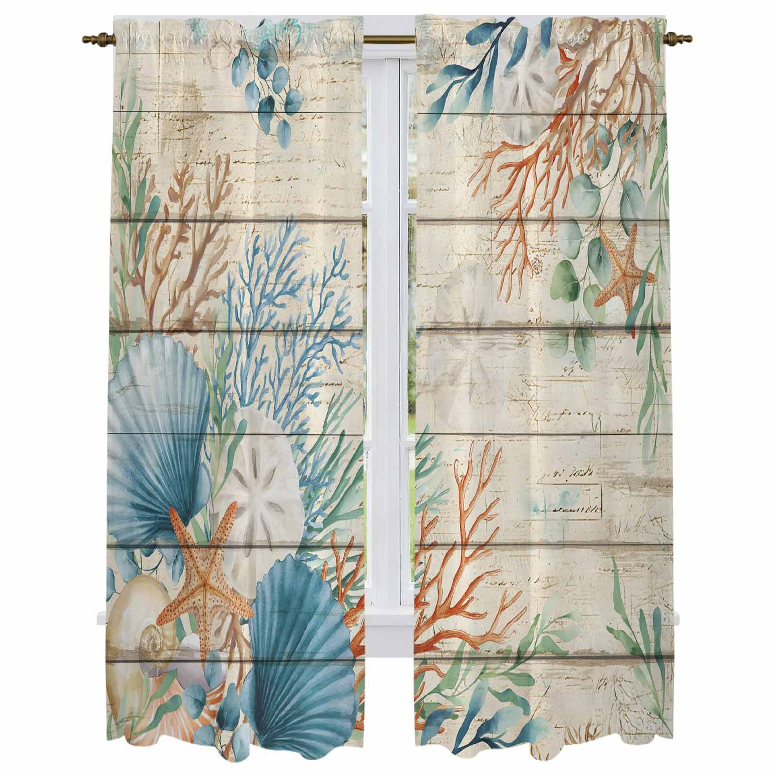 Beige Beach Coastal Kitchen Curtain for Berdoom Living Room Cafe 72 ...
