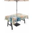 thumbnail image 1 of Beige Beach Coastal Outdoor Tablecloth - 60x120 Inch Rectangle Dining Table Cover, Summer Nautical Coral Shell Botanical Vintage Waterproof Outdoor Table Cloth with Umbrella Hole & Zipper for Patio, 1 of 7