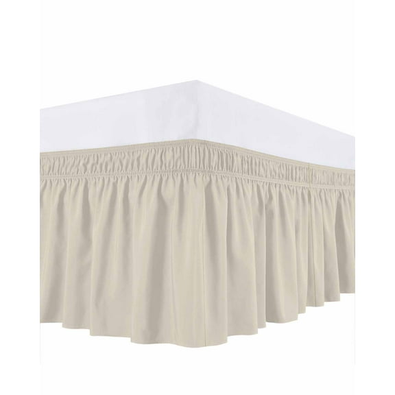 Beige Bed Skirt King Size 16" Drop White Swan Solid Color Ruffled Wrap Around Bed Skirts Adjustable Elastic Bedskirt Dust Ruffle for King Size Bed