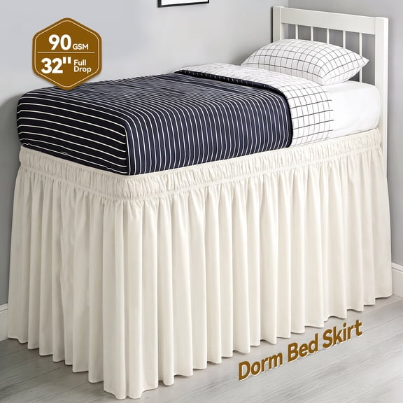 Beige Bed Skirt for Dorm Twin XL - 32" Drop Extra Long Wrap Around Elastic, Easy Install & Machine Washable Dust Ruffle