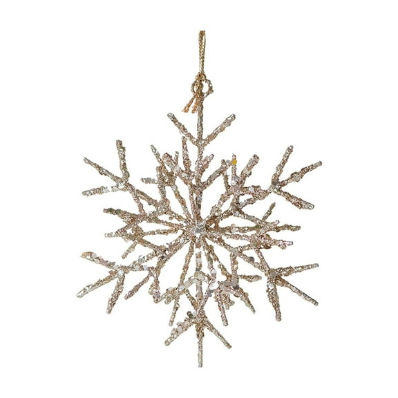 Beige Beige Wrought Iron 3D Champagne Snowflake Christmas Tree Ornament Holiday Decorative Pendant Sparkling Festive Decor 6Inch