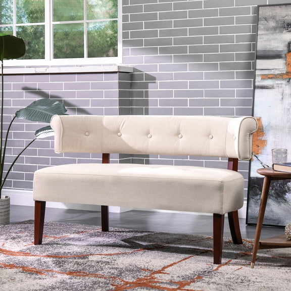 Beige Bench with Polyester / Extra Seating in Entryway