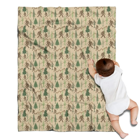 Beige Bigfoot and Forest Pattern Blanket,Comfortable Soft Flannel Throw Blanket,All Season,Warm Lightweight Blankets for Sofa Bed Couch Living Room Chair,30"x40"