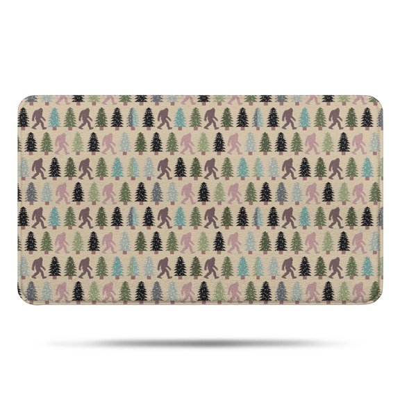 Beige Bigfoot and Pine Tree Pattern Bathroom Rugs Mat,Non Slip Microfiber Bathroom Rug,Rubber Backing,Soft Bathroom Mats for Bathroom Floor,Tub and Shower,17x30in(43x75cm)