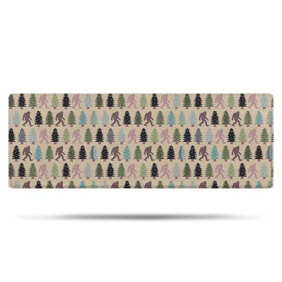 Beige Bigfoot and Pine Tree Pattern Bathroom Rugs Mat,Non Slip Microfiber Bathroom Rug,Rubber Backing,Soft Bathroom Mats for Bathroom Floor,Tub and Shower,47x17in(120x43cm)