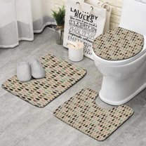 Beige Bigfoot and Pine Tree Pattern Bathroom Rugs Sets 3 Piece,Toilet Cover Set,Absorbent Non Slip Bathroom Mats Sets with U-Shaped Contour Rug Toilet Rug Set