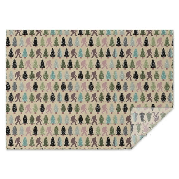 Beige Bigfoot and Pine Tree Pattern Rectangle Tablecloth 60"x84",Waterproof Polyester Rectangle Table Cloth, Wipeable Spillproof Polyester Tablecloth for Dining, Camping, Indoor and Outdoor