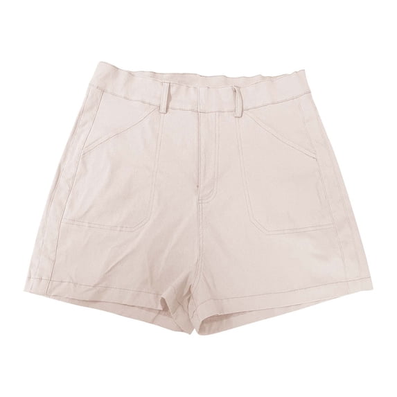Beige Biker Shorts Women Stretch Twill Shorts Summer Casual Shorts Pull On Chino Shorts Elastic Waist Stretchy Denim Shorts Shorts for Women