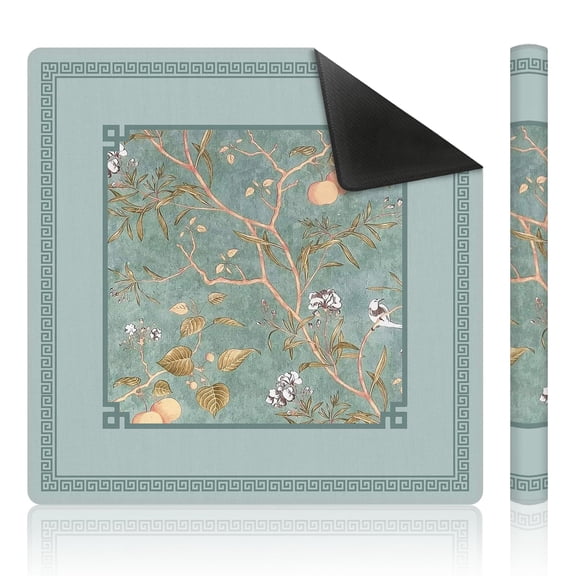 Beige Birds Chinoiserie Floral Mahjong Mat 31.5 x 31.5 Inch, Vintage Botanical Non-Slip Noise Reduction Mahjong Table Mat for American Mah Jong Poker Card Board Games Dominoes