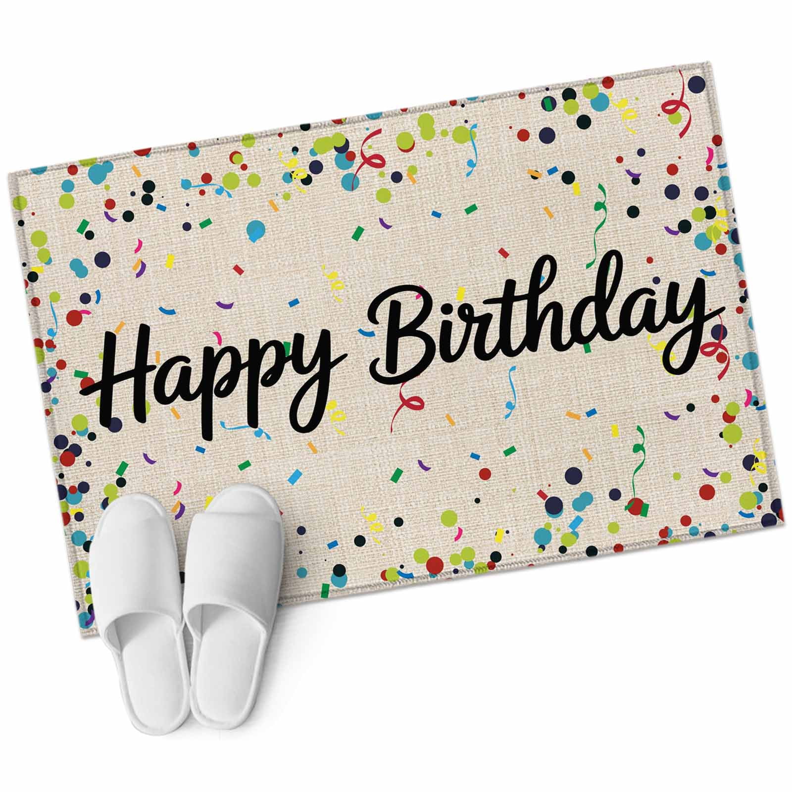 Beige Birthday Large Area Rugs for Bedroom Living Room, Non Slip Carpet Bedside Rug, Colorful Confetti Ribbons Polka Dots Classroom Rectangular Floor Cover Kitchen Accent Rug 2'x3' for Office