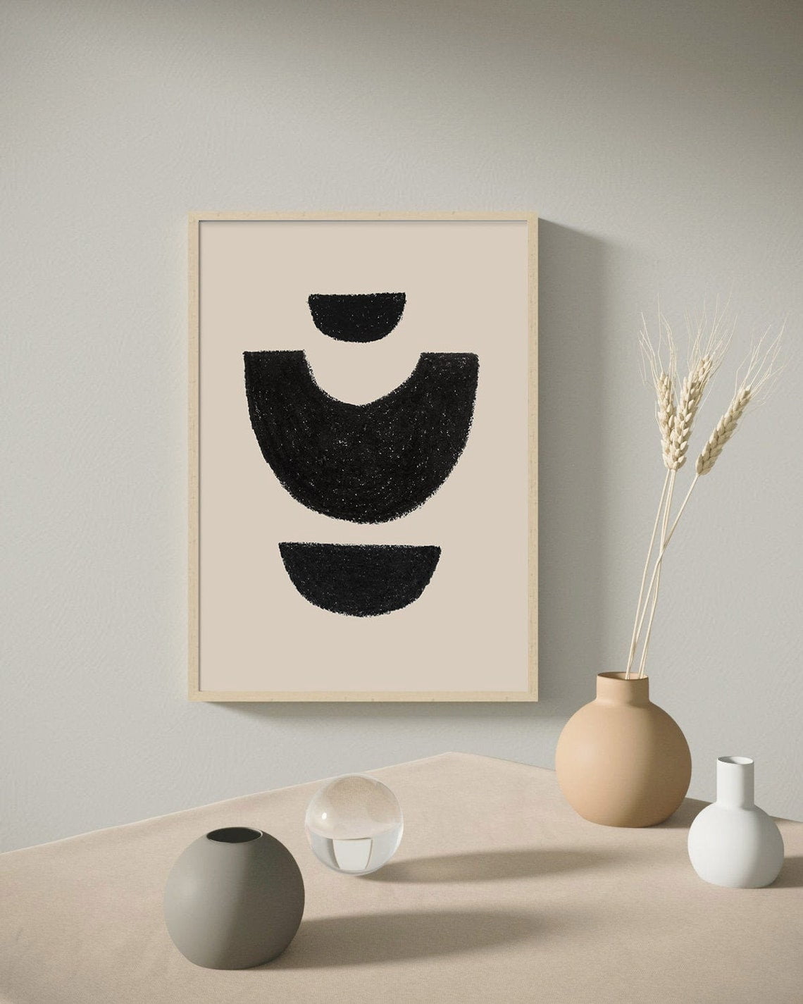 Beige Black Abstract Arch Poster Mid Century Modern Art, 8x12 UNFRAMED ...