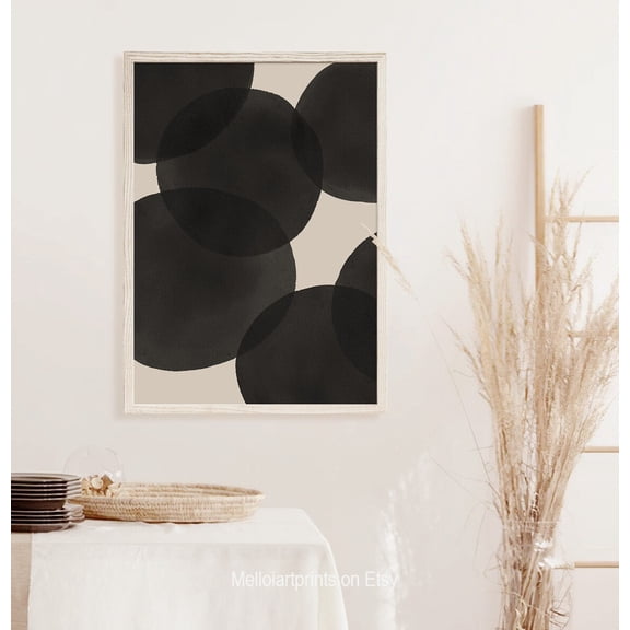Beige Black Abstract Art Poster Modern Minimalist Wall Decor, F038, 12x18 UNFRAMED