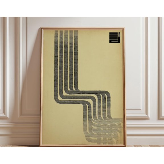 Beige Black Abstract Line Japanese Minimal Geometric Vertical Modern Wall Art, Unframed Paper Poster 24x36in