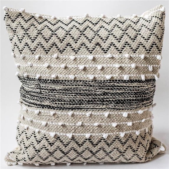MDR Trading Inc. Beige, Black And White Woven Pattern With Loop Detailing Cushion Cover