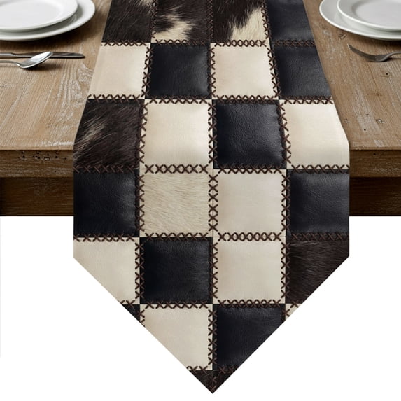 Beige Black Animal Printed Table Runner Linen Burlap Table Runner 72 ...