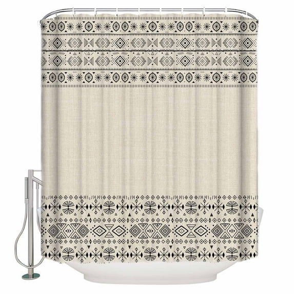 Beige Black Boho Shower Curtains for Bathroom Waterproof Fabric Bath Curtains Decor Bath Tub Curtain Vintage Ethnic Tribe Abstract Art Decorative Shower Curtain Sets with 12 Hooks, 72x72 Inch