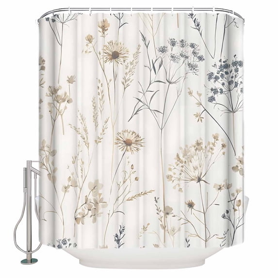 Beige Black Botanical Bathroom Shower Curtains with 12 Hooks Polyester Waterproof Shower Curtain for Stalls and Bathtubs Watercolor Floral Vintage Decorative Bathroom Privacy Curtain 36x78 Inches