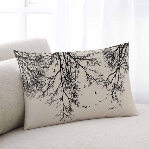 Beige Black Branches Throw Pillow Covers, Botanical Dead Tree Birds Soft Breathable Pillow Cases with Invisible Zipper for Sleeping, Toddler Pillowcases for Couch Bed Sofa Chair 12x20 Inches
