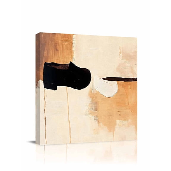 Beige Black Canvas Wall Art, Abstract Art Mottled Graffiti Color Block Modern Framed Wall Decor Modern Artwork Prints Painting for Living Room, Bedroom, Kitchen & Cafe Decor 24x24 Inch