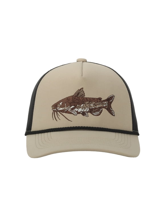 Beige/Black Catfish 5-Panel Fishing Cap Structured, Embroidered, Snapback, One Size