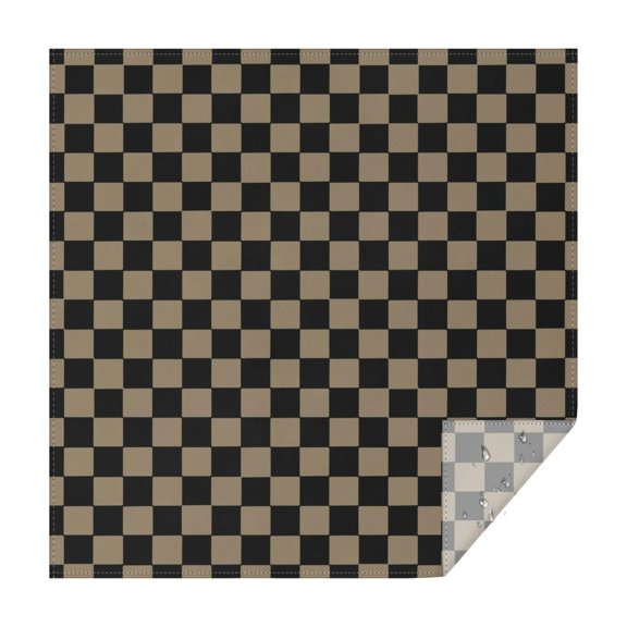 Beige Black Checkerboard Pattern Square Tablecloth, Waterproof Wipeable Cover, Washable Spillproof for Home Kitchen Party Decor 42"x42"