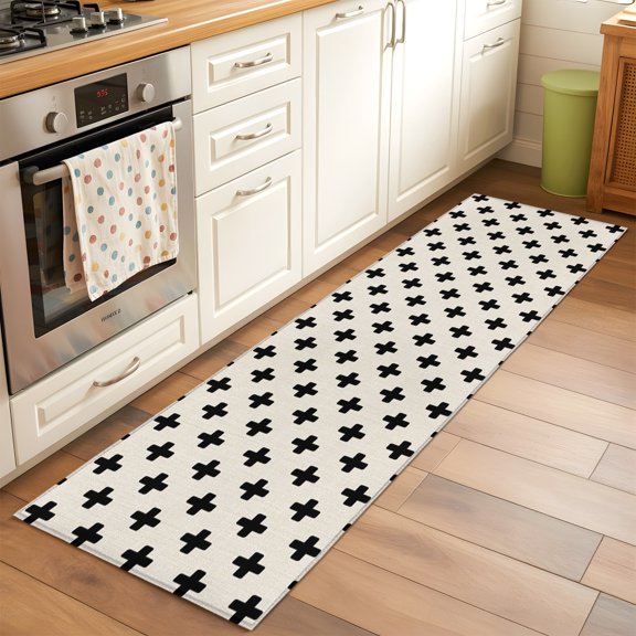 Beige Black Checkered Runner Rug Non Slip 2x6 Country Abstract Geometric Diagonal Plaid Washable Rug Runner for Hallways Low Pile Kitchen Rugs Stain Resist Carpet for Bathroom Bedroom Entryway