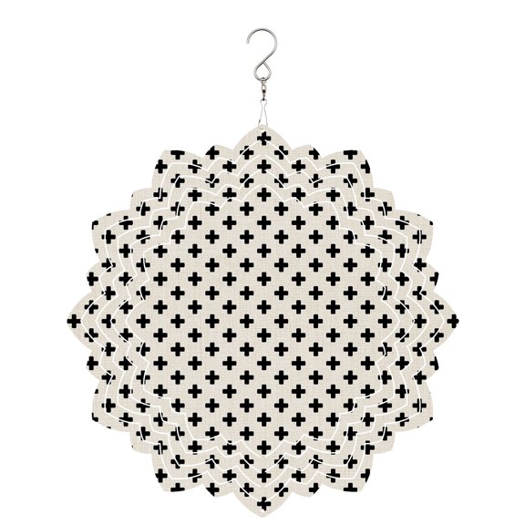 Beige Black Checkered Wind Spinner for Garden Yard 8In, Country Abstract Geometric Diagonal Plaid 3D Stainless Steel Kinetic Hanging Wind Spinners Rustproof Outdoor Decor for Lawn Patio Home