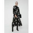 thumbnail image 1 of Beige - Black - Floral - Point Collar - Fully Lined - Modest Dress - Refka, 1 of 6