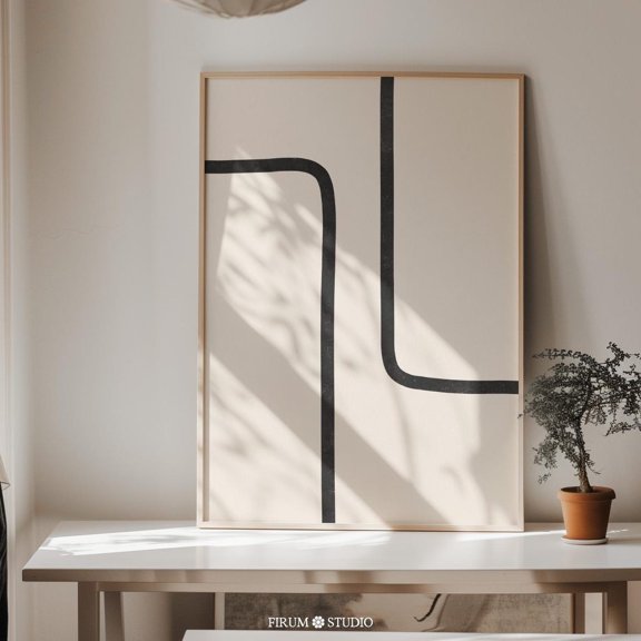 Beige Black Geometric Line Art Wall Decor Unframed Paper Print