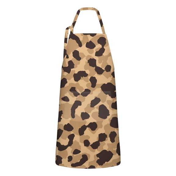 Beige and Black Leopard Pattern Apron-Garden Aprons for Women with Pockets-Cotton Linen Waterproof Kitchen Cooking Gardening Aprons Adjustable for Kitchen,Cooking,BBQ and Salon 33x27 Inch