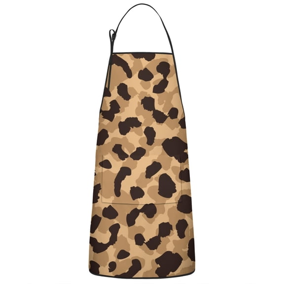 Beige and Black Leopard Pattern Apron-Garden Aprons for Women with Pockets-Cotton Linen Waterproof Kitchen Cooking Gardening Aprons Adjustable for Kitchen,Cooking,BBQ and Salon 33x27 Inch