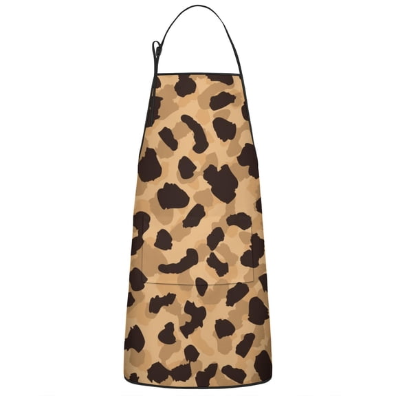 Beige and Black Leopard Pattern Apron-Garden Aprons for Women with Pockets-Cotton Linen Waterproof Kitchen Cooking Gardening Aprons Adjustable for Kitchen,Cooking,BBQ and Salon 33x27 Inch