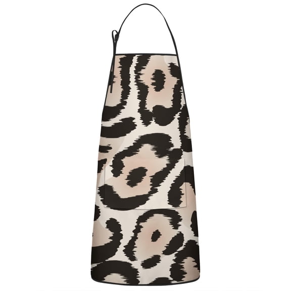 Beige and Black Leopard Pattern Apron-Garden Aprons for Women with Pockets-Cotton Linen Waterproof Kitchen Cooking Gardening Aprons Adjustable for Kitchen,Cooking,BBQ and Salon 33x27 Inch