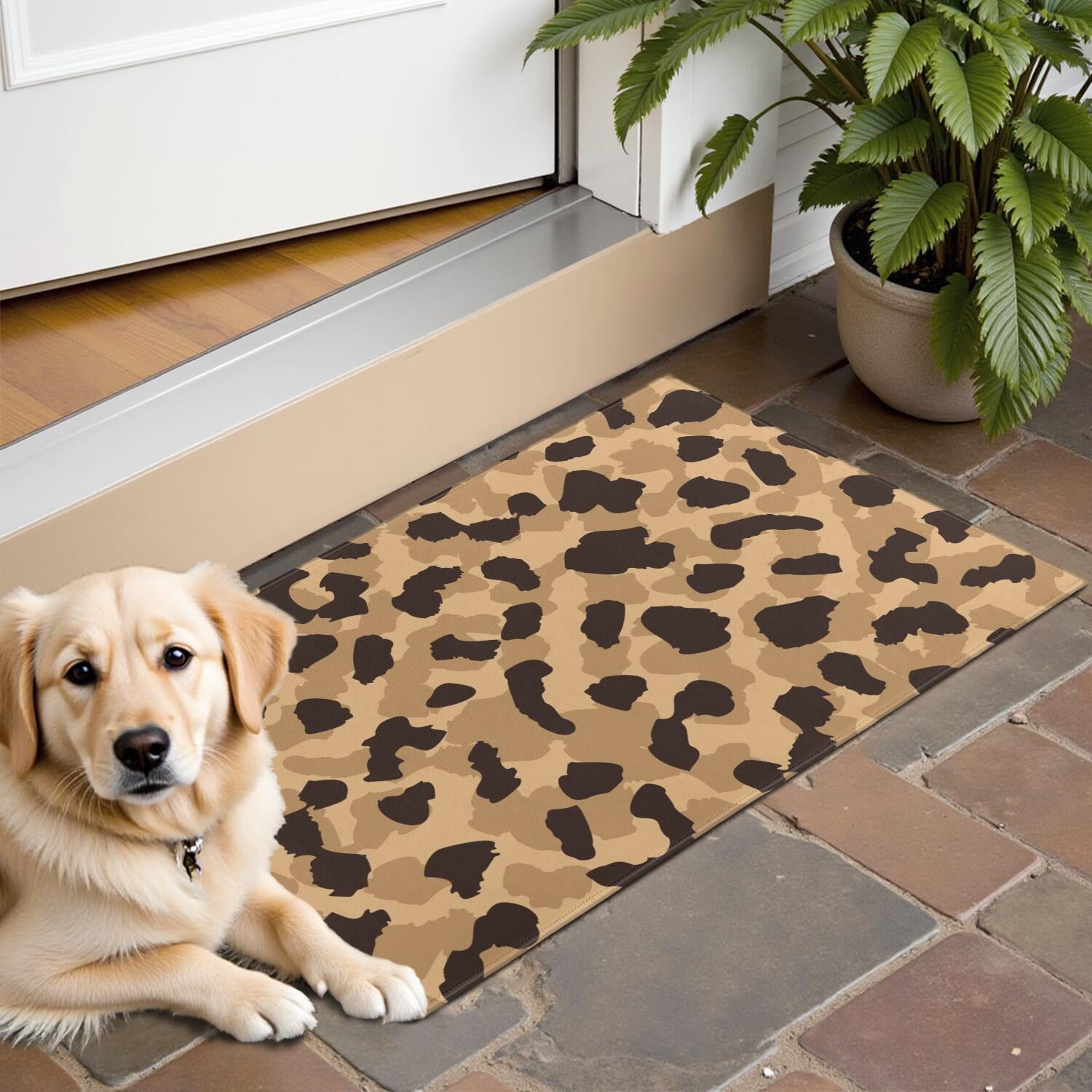 Beige and Black Leopard Pattern Door Rugs,Washable Non Slip Door Mats ...