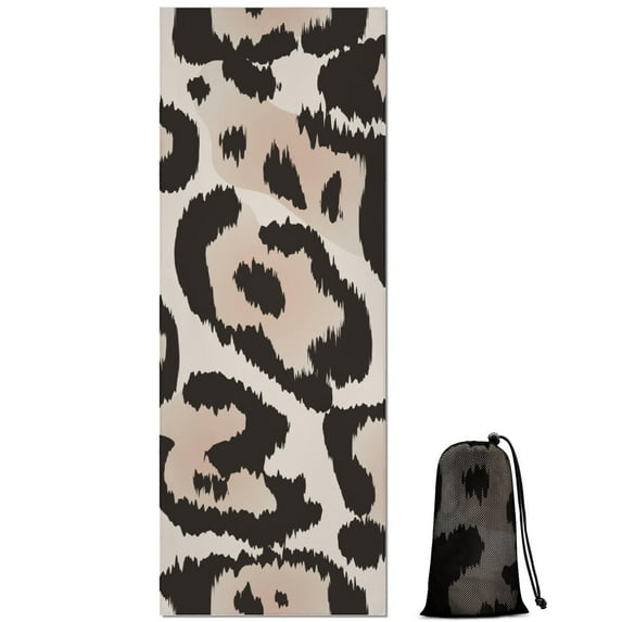 Beige and Black Leopard Pattern Hot Yoga Mat Towel Non Slip for Hot Yoga - Quick-Drying Yoga Mat Cover with 4 Corner Pockets with Travel Bag - Hot Yoga Towel Non Slip 70"x26"