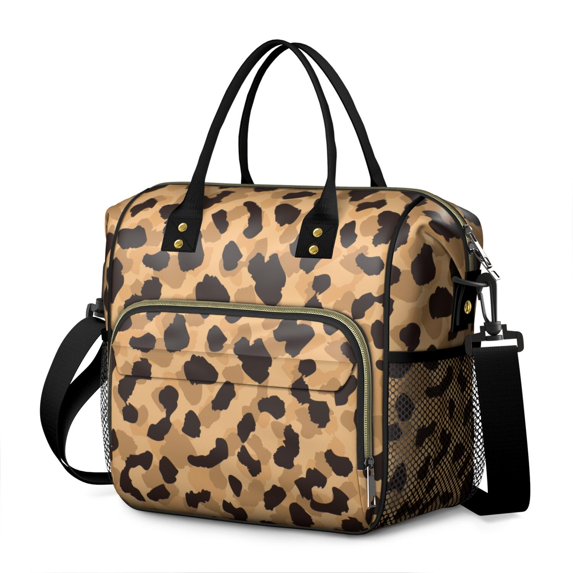 Beige and Black Leopard Pattern Womens Lunch Box for Work,Insulated Large Lunch Bag for Tween and Teen,Loncheras Para Mujer,Leakproof Adult Lunch Bag for Work,Beach,Travel,Picnic,Camping