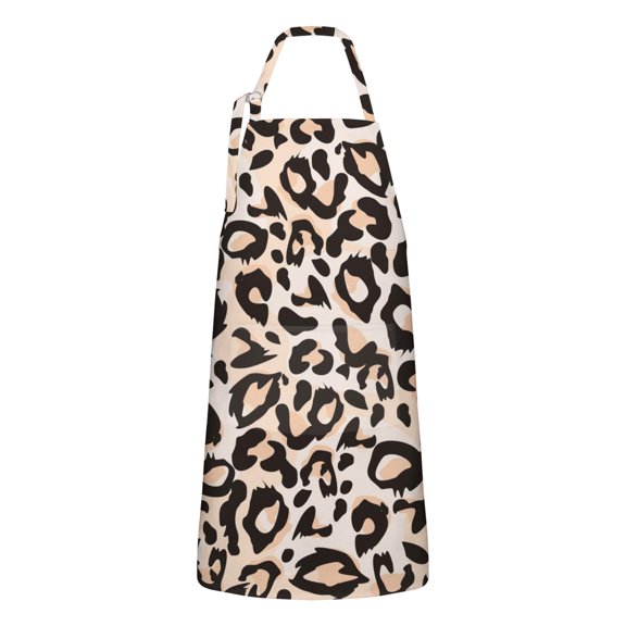 Beige and Black Of Leopard Print Apron-Garden Aprons for Women with Pockets-Cotton Linen Waterproof Kitchen Cooking Gardening Aprons Adjustable for Kitchen,Cooking,BBQ and Salon 33x27 Inch