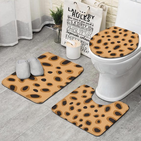 Beige and Black Of Leopard Print Bathroom Rugs Sets 3 Piece,Toilet Cover Set,Absorbent Non Slip Bathroom Mats Sets with U-Shaped Contour Rug Toilet Rug Set