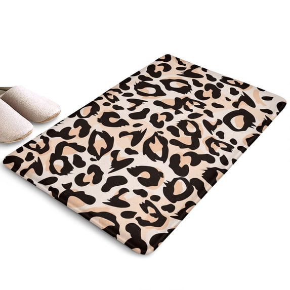 Beige and Black Of Leopard Print Flannel Non Slip Door Rugs,Washable Door Mats Indoor,Decorative Door Mats,Dirt-Resistant and Absorbent Doormat for Entrance,Bedroom,Kitchen,Bathroom,31.5x17in(80x43cm)