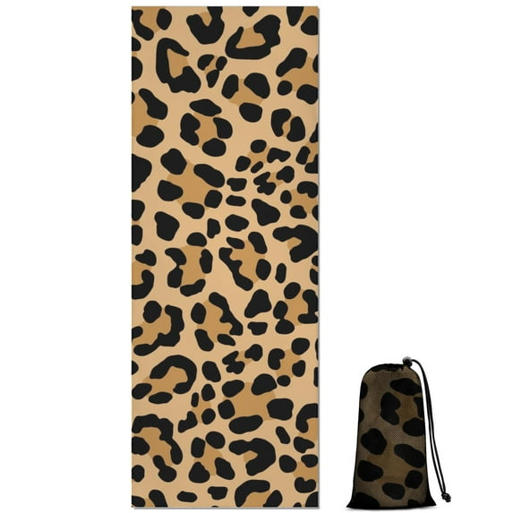 Beige and Black Of Leopard Print Hot Yoga Mat Towel Non Slip for Hot Yoga - Quick-Drying Yoga Mat Cover with 4 Corner Pockets with Travel Bag - Hot Yoga Towel Non Slip 74"x26"