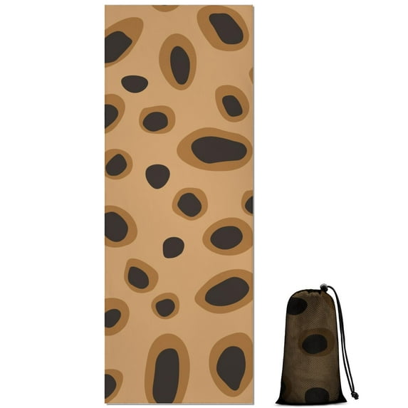 Beige and Black Of Leopard Print Hot Yoga Mat Towel Non Slip for Hot Yoga - Quick-Drying Yoga Mat Cover with 4 Corner Pockets with Travel Bag - Hot Yoga Towel Non Slip 74"x26"