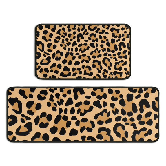 Beige and Black Of Leopard Print Kitchen Rugs Sets Of 2,Anti Fatigue Kitchen Mat Rugs Non Slip Washable,Decorative Kitchen Floor Mats for Kitchen,Sink,Laundry,17"X30"+17"X47"