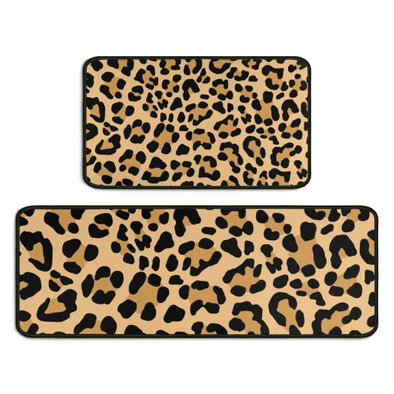 Beige and Black Of Leopard Print Kitchen Rugs Sets Of 2,Anti Fatigue Kitchen Mat Rugs Non Slip Washable,Decorative Kitchen Floor Mats for Kitchen,Sink,Laundry,17"X30"+17"X47"