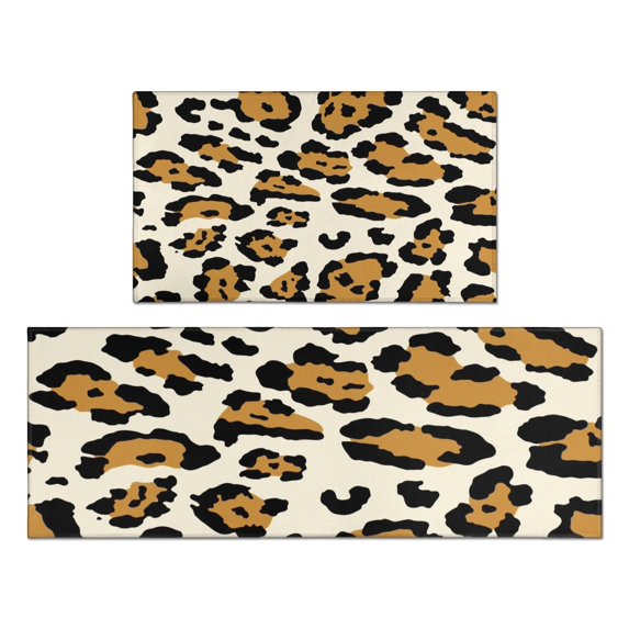Beige and Black Of Leopard Print Kitchen Rugs Sets Of 2,Anti Fatigue Kitchen Mat Rugs Non Slip Washable,Decorative Kitchen Floor Mats for Kitchen,Sink,Laundry,17"x30"+17"x47"